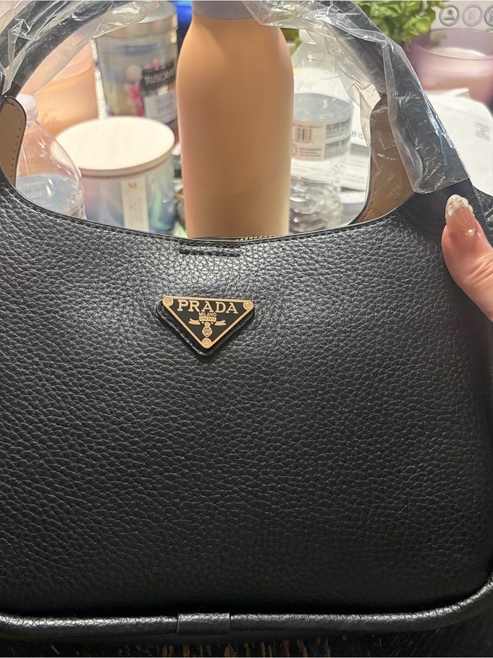 Black Pebbled Leather Shoulder Bag